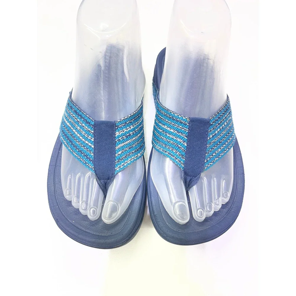 FitFlop Surfa Navy Teal Striped Webbing Sandals Womens 5 H84-641
